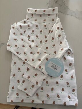 Kids Football-Print Turtleneck Top - White/Brown